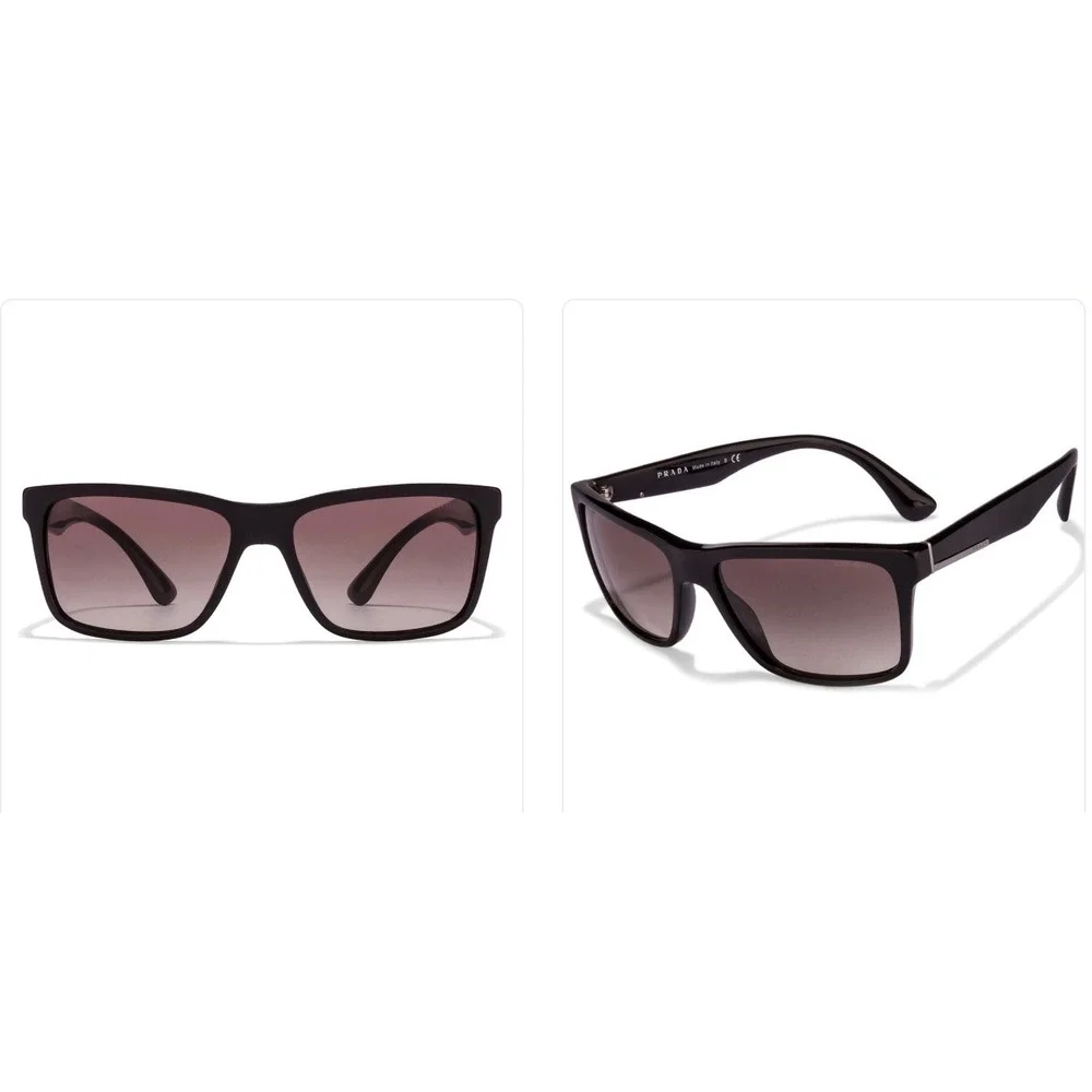 Prada SPR01P Black Square Sunglasses Gradient Lens Silver Logo Made in Italy